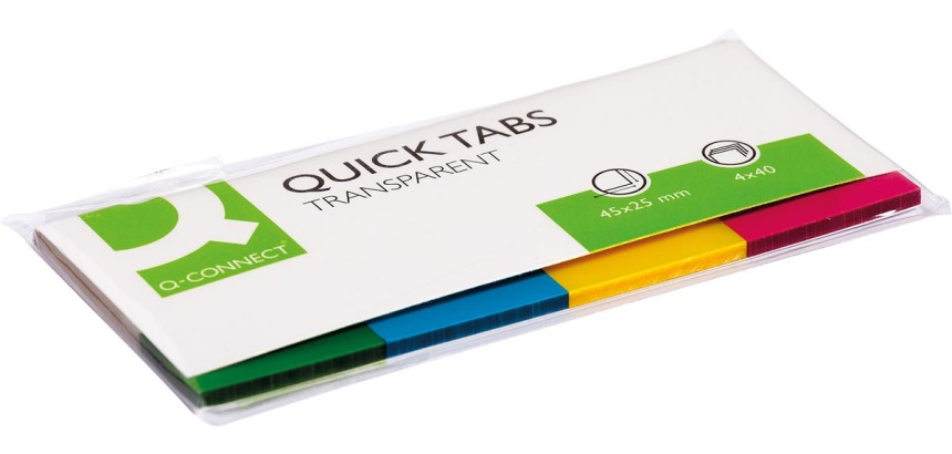 Q-CONNECT Quick Tabs, ft 25 x 45 mm, 4 x 40 onglets, couleurs assorties