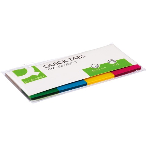 Q-CONNECT Quick Tabs, ft 25 x 45 mm, 4 x 40 tabs, geassorteerde kleuren