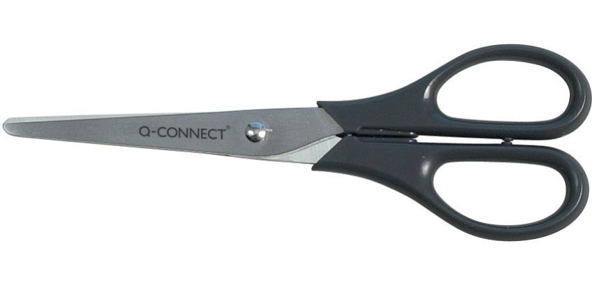 Q-CONNECT ciseaux, ft 18 cm, droite en gauche, bouts rond, inox, noir, blister de 1 pièce