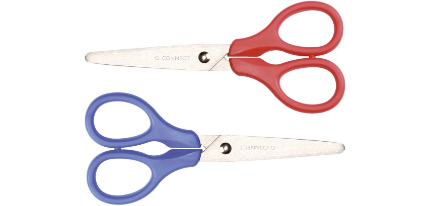 Q-CONNECT scissors, 13 cm, right-handed and left-handed, round tips, stainless steel, assorted colors, blister pack of 1 piece