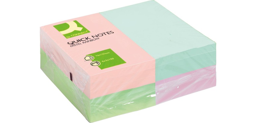 Q-CONNECT Quick Notes, Größe 76 x 127 mm, 100 Blatt, Packung mit 12 Blöcken in Pastellfarben