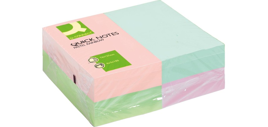 Q-CONNECT Quick Notes, ft 76 x 127 mm, 100 feuilles, paquet de 12 blocs en couleurs pastels