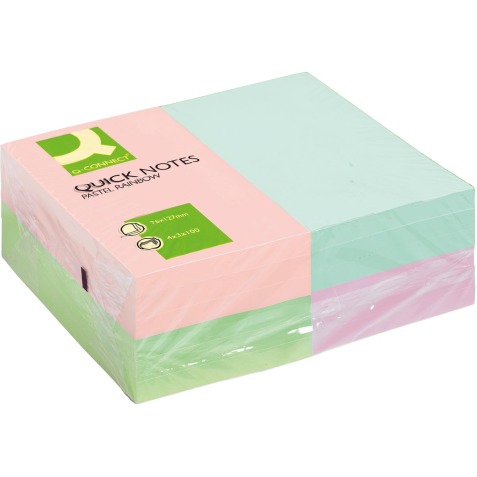 Q-CONNECT Quick Notes, ft 76 x 127 mm, 100 feuilles, paquet de 12 blocs en couleurs pastels