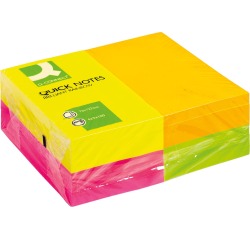 EN_Bloc de notas adhesivas quita y pon q-connect 127x76 mm con 100hojas fluorescentes pack de 12 -surtidas en 4 colores
