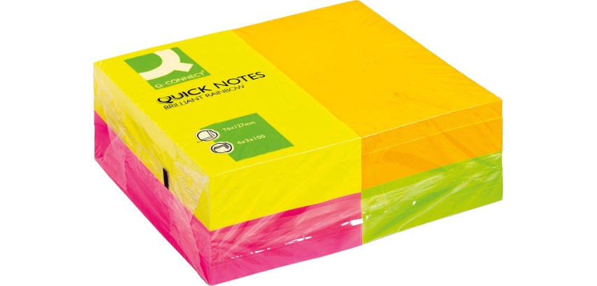 Q-CONNECT Quick Notes, 76 x 127 mm, 100 sheets, pack of 12 pads in 4 neon colors