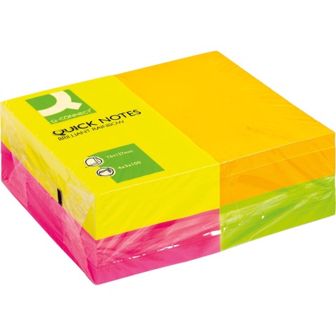 Q-CONNECT Quick Notes, ft 76 x 127 mm, 80 feuilles, paquet de 12 blocs en 4 couleurs néon