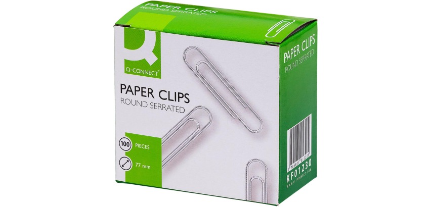 Q-CONNECT all-purpose clips, 77 mm, box of 100 pieces