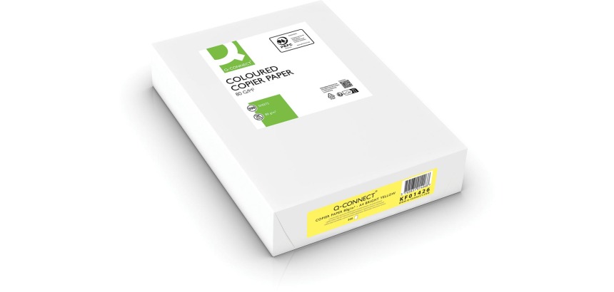 Q-CONNECT gekleurd kopieerpapier, A4, 80g, pak van 500 vel, felgeel