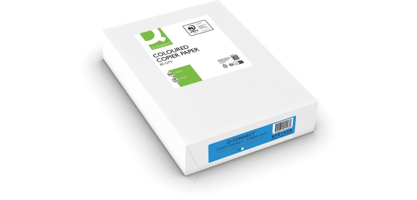 Q-CONNECT papier reprographique couleur, A4, 80g, paquet de 500 feuilles, bleu vif