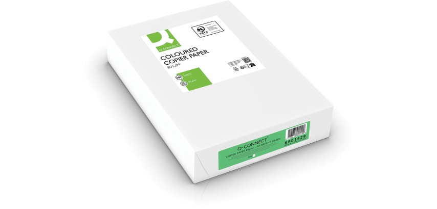 Q-CONNECT papier reprographique couleur, A4, 80g, paquet de 500 feuilles, vert vif