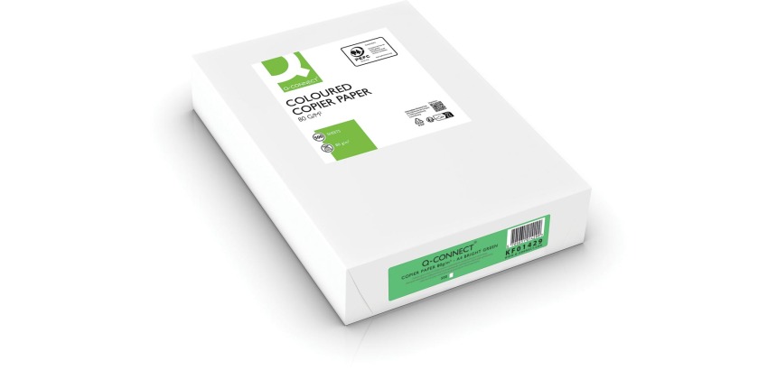 Q-CONNECT papier reprographique couleur, A4, 80g, paquet de 500 feuilles, vert vif