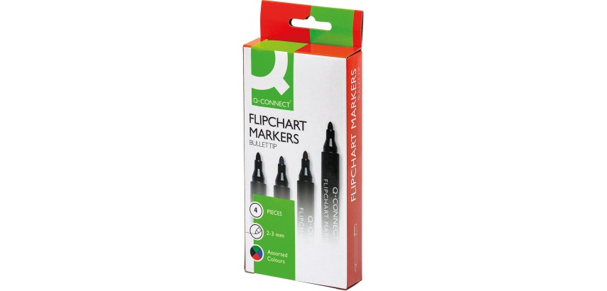 Q-CONNECT marqueurs pour tableaux de conférence, 2-3 mm, pointe ronde, avec clip, couleurs assorties