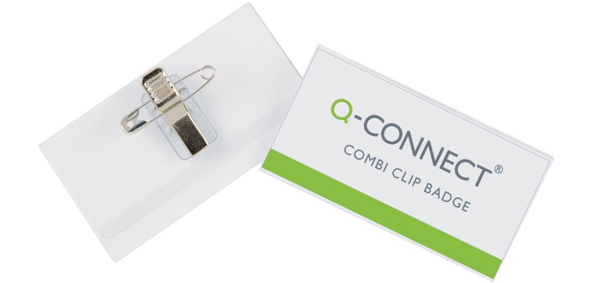 Q-CONNECT badge met combiklem 90 x 54 mm, doos van 50 stuks