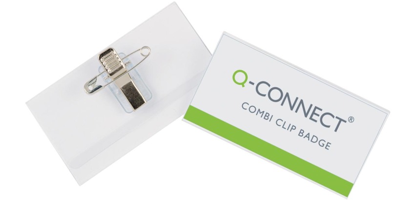 Q-Connect Namensschild mit Kombiklammer 75 x 40 mm, Box mit 50 Stück