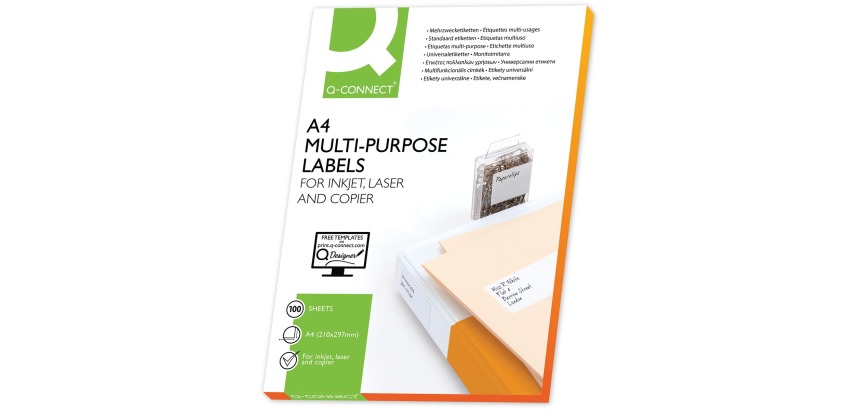 Q-CONNECT labels, white, rounded corners, 99.1 x 67.7 mm, 100 sheets, 8 labels per sheet