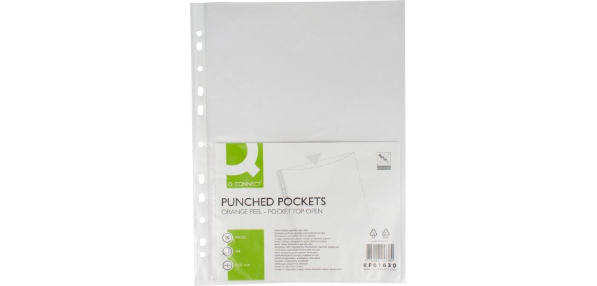 Q-CONNECT A4 punched pocket 8-hole grained 50 microns pack of 10 pieces