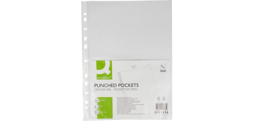 Q-CONNECT pochette perforée A4 perforation 8 trous grainé 50 microns paquet de 10 pièces