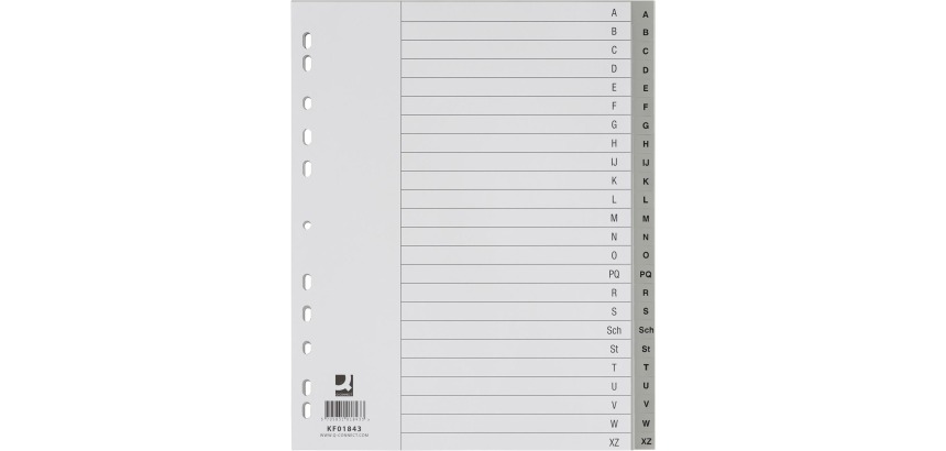 Q-CONNECT intercalaires, A4, PP, 11 trous, jeu de A-Z, 24 onglets, gris