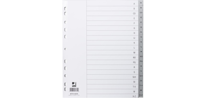Q-CONNECT intercalaires, A4, PP, 11 trous, jeu de A-Z, 20 onglets, gris