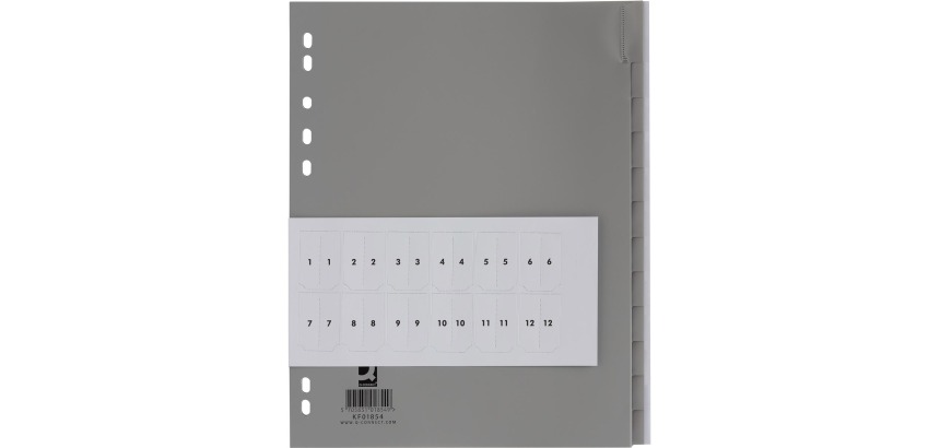 Q-CONNECT intercalaires, A4, PP, 11 trous, 12 onglets, gris