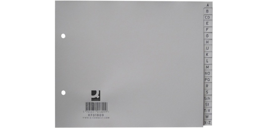 Q-CONNECT dividers, size 18 x 22.5 cm, PP, 2 holes, A-Z set, gray