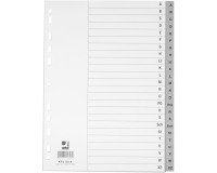 Q-CONNECT tabbladen, A4, PP, 4-gaatsperforatie, met indexblad, set van A-Z, 24 tabs, grijs