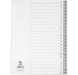 Q-CONNECT intercalaires, A4, PP, 4 trous, avec page de garde, jeu de A-Z, 24 onglets, gris