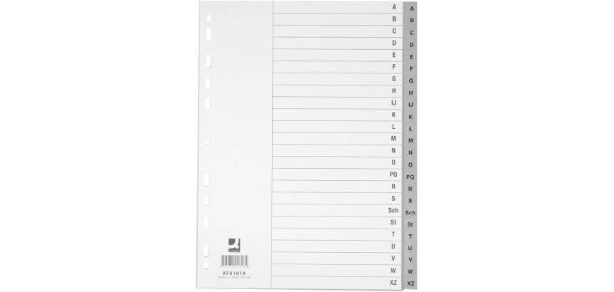 Q-CONNECT dividers, A4, PP, 4 holes, with cover page, set from A-Z, 24 tabs, grey