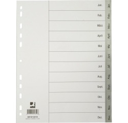 Q-CONNECT intercalaires, A4, PP, 11 trous, avec page de garde, jeu de Jan-Déc, gris