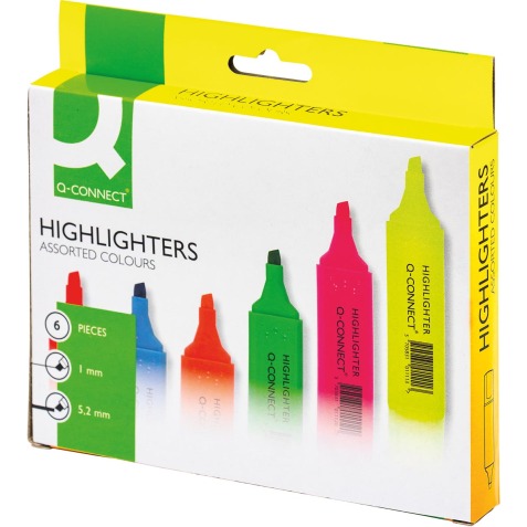 Q-CONNECT markeerstift, pak van 6 stuks in geassorteerde kleuren
