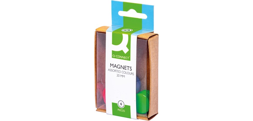 Q-CONNECT aimants, 20 mm, couleurs assorties, boîte de 6 pièces