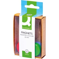 Q-CONNECT magneten, 25 mm, geassorteerde kleuren, doos van 4 stuks