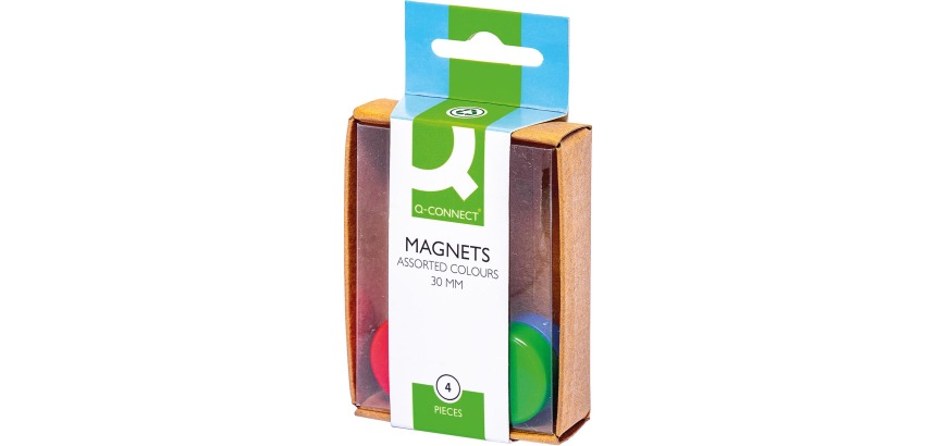 Q-CONNECT magnets, 25 mm, assorted colors, box of 4 pieces