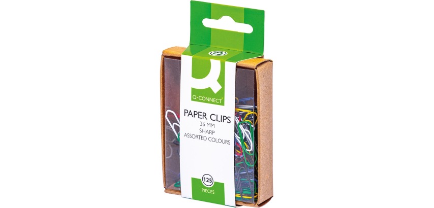 Q-CONNECT attache-tout, 26 mm, couleurs assorties, boîte de 125 pièces, accrochable