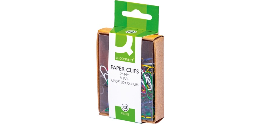 Q-CONNECT paper clips, 26 mm, assorted colors, box of 125 pieces, hangable