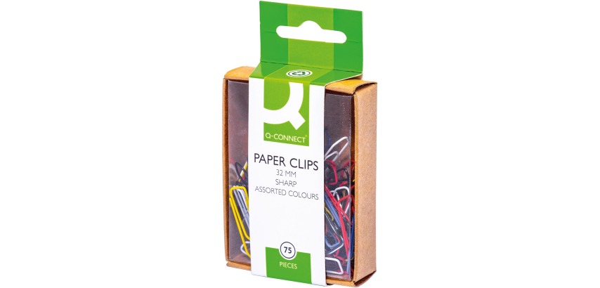 Q-CONNECT attache-tout, 32 mm, boîte de 75 pièces, accrochable, couleurs assorties