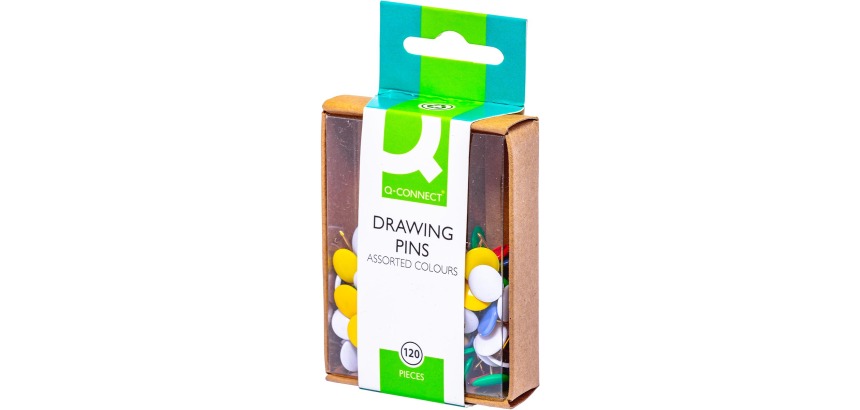 Q-CONNECT punaises, geassorteerde kleuren, doosje van 120 stuks