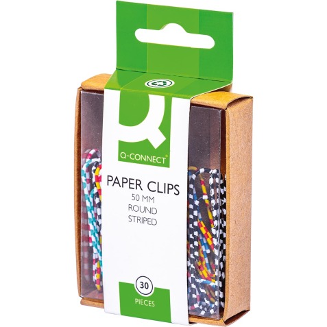 Q-CONNECT papierklemmen, 50 mm, doos van 30 stuks, gestreept in wit en geassorteerde kleuren