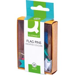 Q-CONNECT épingles drapeaux, couleurs assorties, boîte de 20 pièces