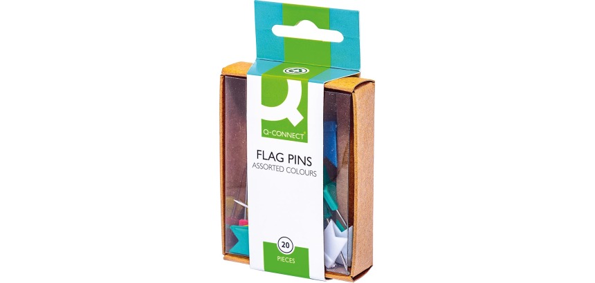 Q-CONNECT épingles drapeaux, couleurs assorties, boîte de 20 pièces