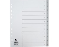 Q-CONNECT intercalaires, A4, PP, 11 trous, avec page de garde, jeu de 1-12, 12 onglets, gris