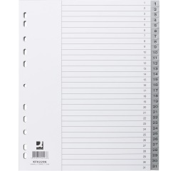 Q-CONNECT intercalaires, A4, PP, 11-gaatspeforatie, avec page de garde, jeu de 1-31, 31 onglets, gris