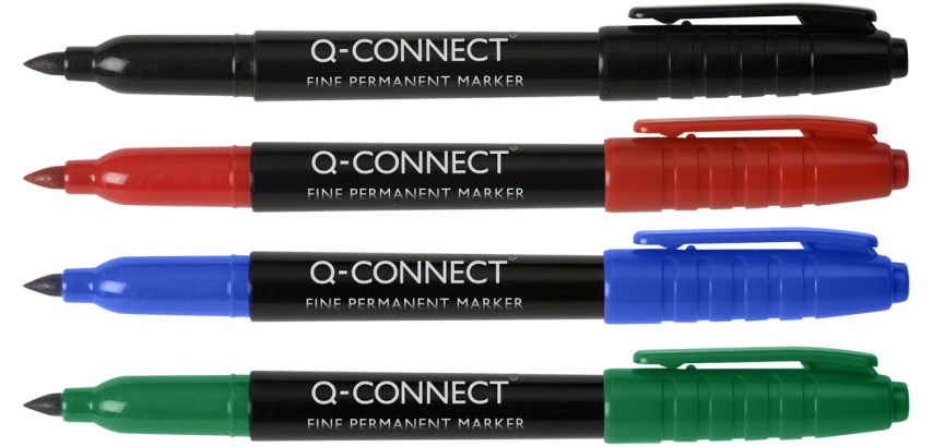 Q-CONNECT CD-DVD marker, fijn, etui van 4 stuks in geassorteerde kleuren