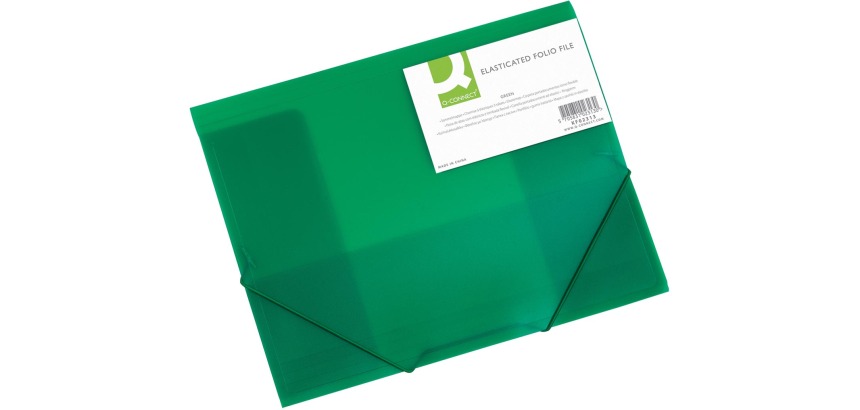 Q-CONNECT folder with flaps, A4, 3 flaps and elastic bands, transparent PP, green