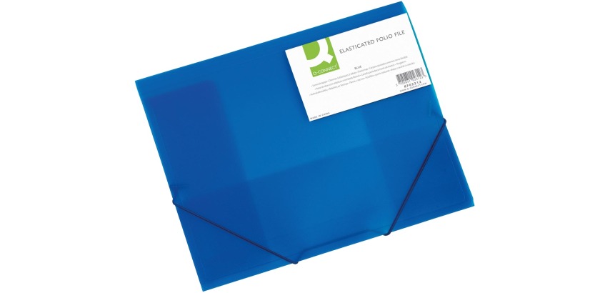 Q-CONNECT folder with flaps, A4, 3 flaps and elastics, transparent PP, blue