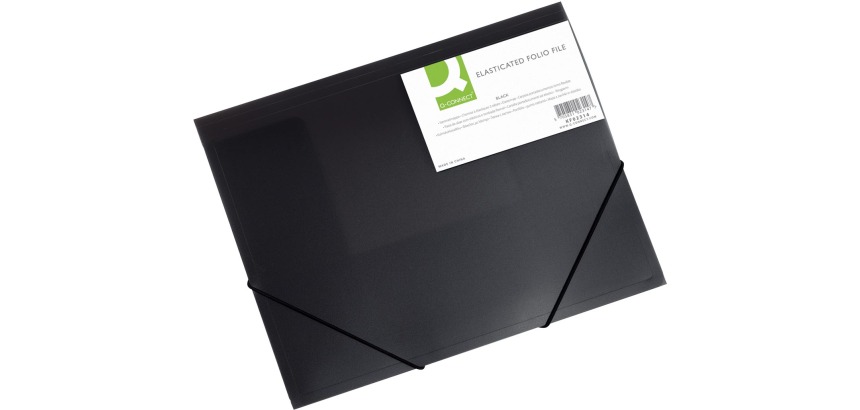 Q-CONNECT Mappen mit Klappen, A4, 3 Klappen und Gummibänder, transparenter PP, schwarz