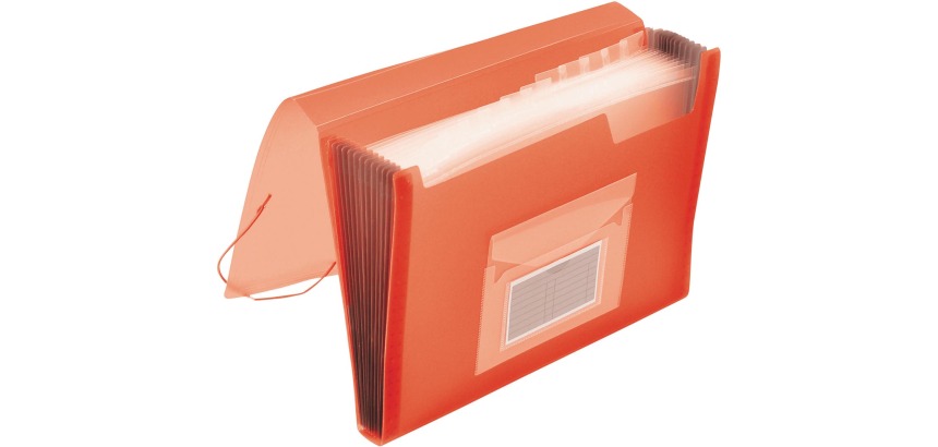 Q-CONNECT sorter, A4, transparent PP, with 13 compartments, elastic closure, red