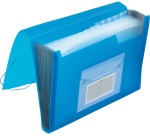 Q-CONNECT file sorter, A4, transparent PP, with 13 compartments, elastic closure, transparent blue