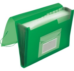 Q-CONNECT trieur, A4, PP transparent, avec 13 compartiments, fermeture à élastiques, transparent vert