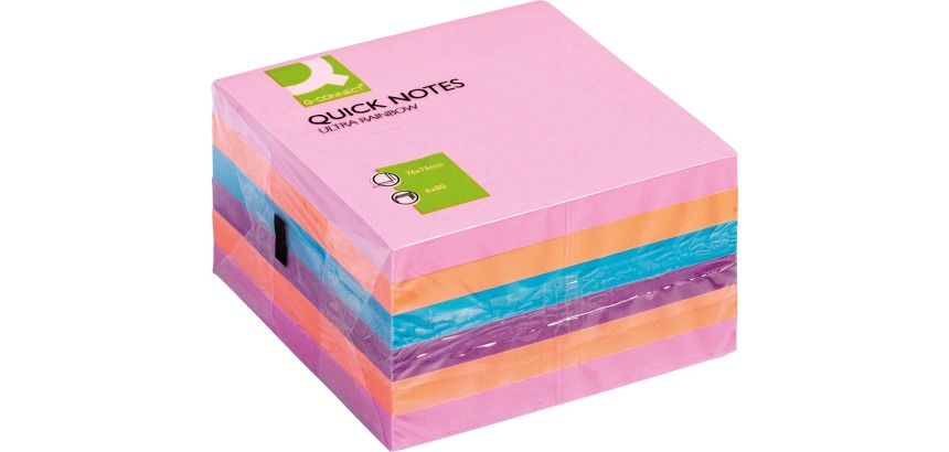 Q-CONNECT Quick Notes, ft 76 x 76 mm, 80 vel, pak van 6 blokken in 4 verschillende kleuren